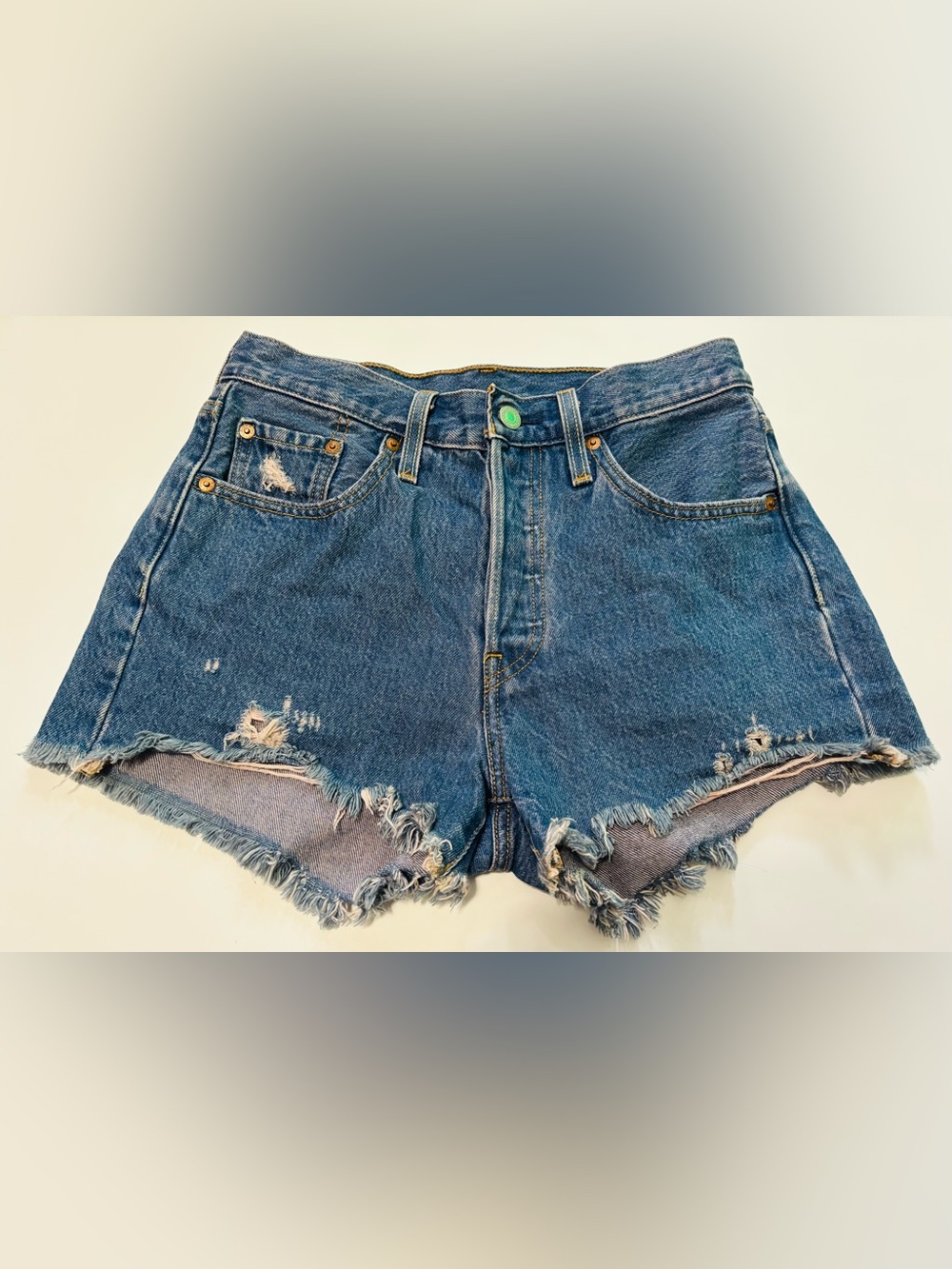 Levi's 501 Premium Distressed Blue Denim Cutoff Shorts